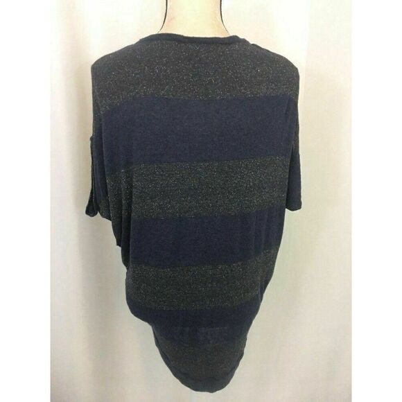 Splendid Womens Navy Blue Silver Metallic Striped Short Sleeve Top Small - Picture 5 of 7